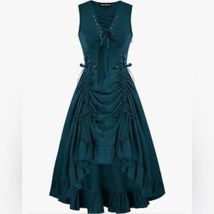 Scarlet Darkness steampunk gothic rockabilly lace up sleeveless high low dress